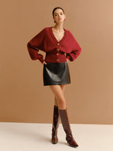 V-Neck Cinched Waist Button Cardigan